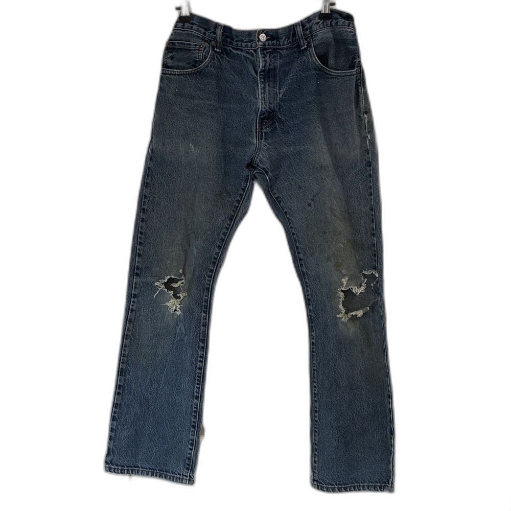 Levi's 517 Men’s Bootcut Blue Denim Jeans Distressed 5-Pocket THRASHED